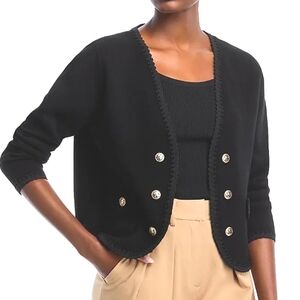 Sioni Black Faux Double Breasted Gold Button Front Short Jacket Evening Glam MD